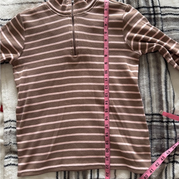 L.L. Bean 100% Cotton Striped Quarter-Zip Pullover Sweatshirt Brown Pink Small - Picture 4 of 9